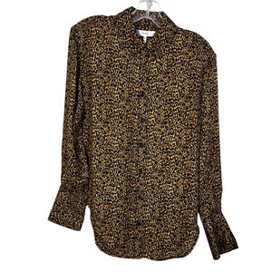 Frame The Standard Shirt XS Sand Leopard Print 100% Silk Button Down Long Sleeve